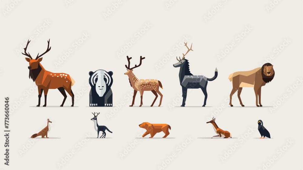Different type of wild animals illustration flat ca