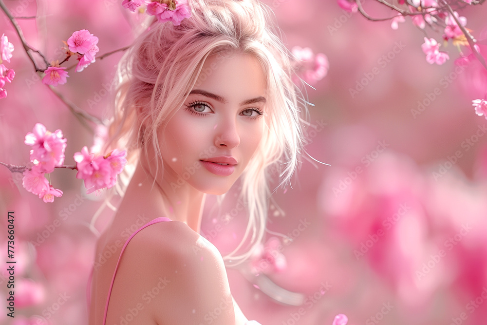 Beautiful woman in blossom garden Beautiful woman in blossom garden