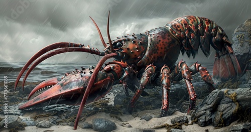 Lobster on the move, claws ready, armored and ancient. 