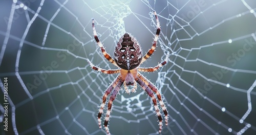 Spider spinning its web, detailed silk threads, an architect of nature. © Thanthara