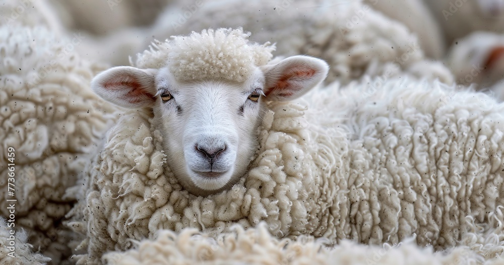 Sheep with fluffy wool, serene expression, ready for shearing. Sheep with fluffy wool, serene expression, ready for shearing.