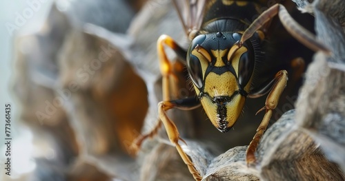 Wasp building its nest, precise and protective, an insect engineer.  © Thanthara