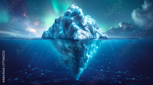 Underwater Risk - Global Warming Concept. Underwater iceberg floating in ocean. Image montage. © Bonya Sharp Claw
