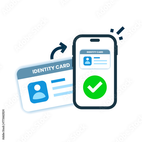 scan id card to digital document format file using smartphone concept illustration flat design vector. simple modern graphic element for landing page ui, infographic, icon