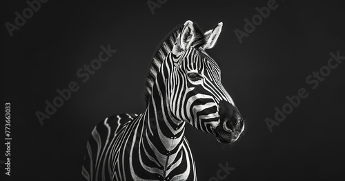 Zebra with striking black and white stripes, alert and social.
