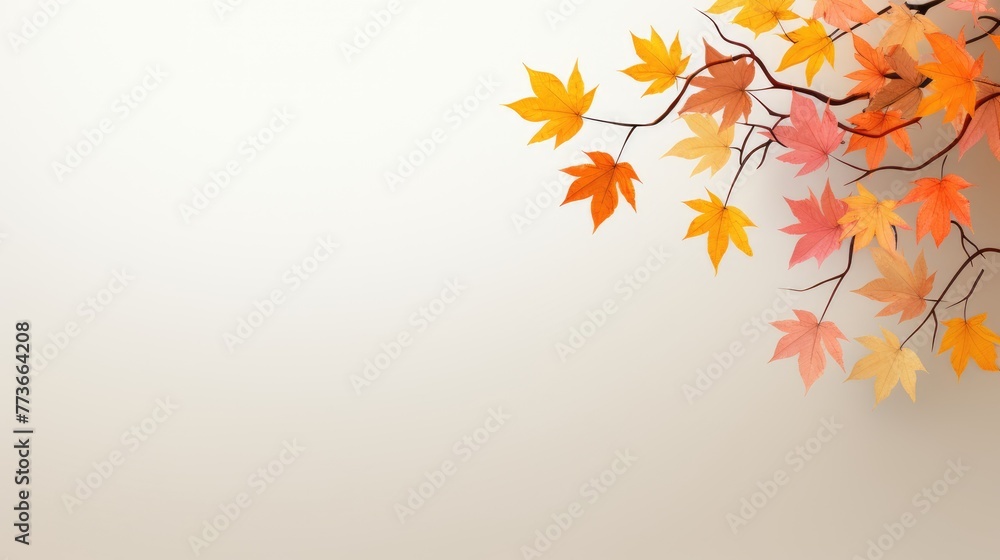Autumn background with leaves with copy space, A flurry of colorful autumn leaves against a soft beige background