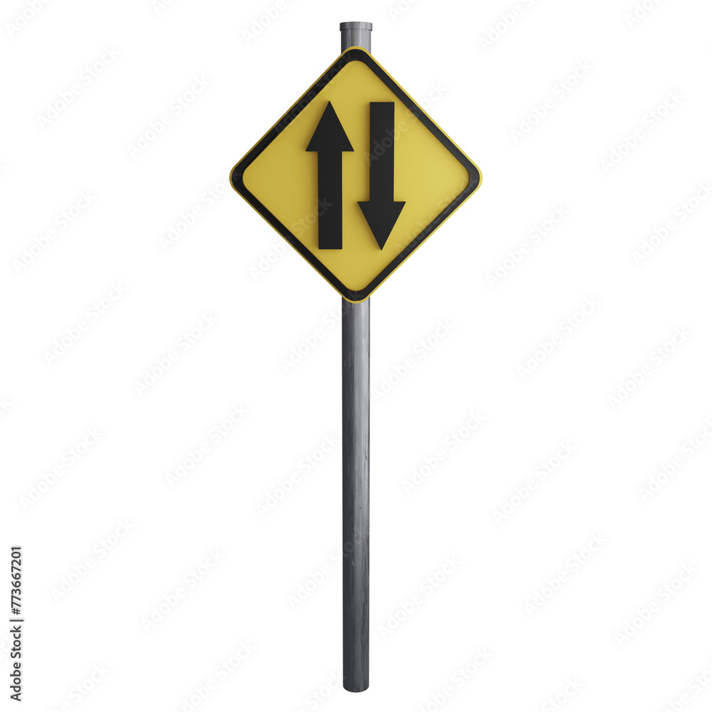 Two way traffic sign on the road clipart flat design icon isolated on transparent background, 3D render road sign and traffic sign concept Two way traffic sign on the road clipart flat design icon isolated on transparent background, 3D render road sign and traffic sign concept
