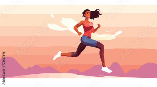 Fitness woman running flat cartoon vactor illustrat