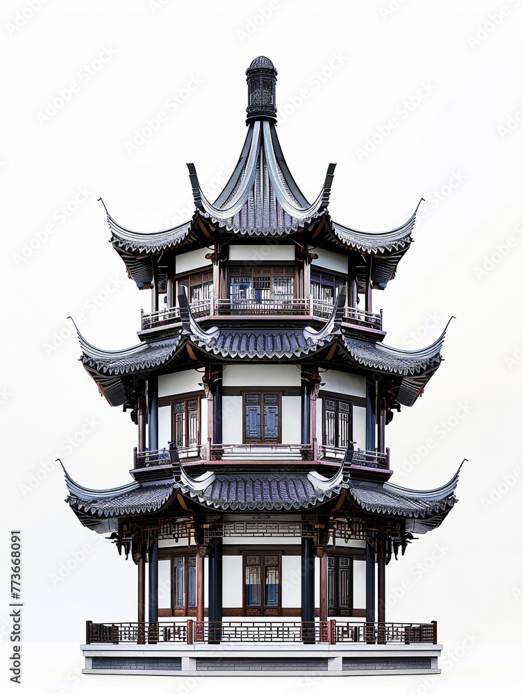 Fototapeta premium Beautiful pagoda tower design full of traditional Chinese or Japanese architectural elements.