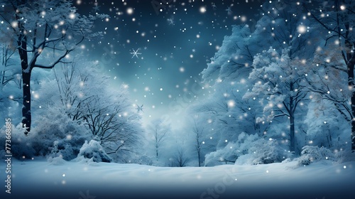 Beautiful ultrawide background image of light snowfall falling over of snowdrifts © Pablo