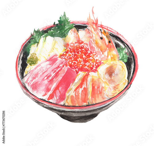 水彩で描いた海鮮丼のイラスト