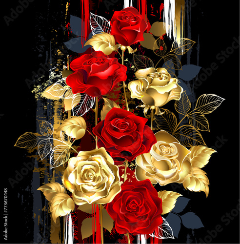 Picturesque composition with golden roses