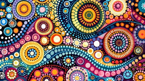Vibrant Abstract Psychedelic Dot Art in Blue, Orange, and Pink Wallpaper Background © Fever Dreams