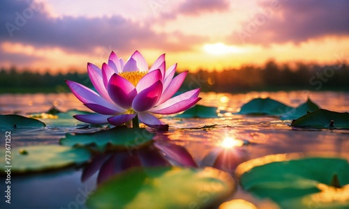 water lily in the sunset