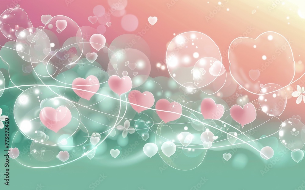 A colorful background with many pink hearts scattered throughout
