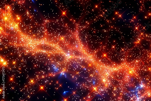 A bright orange galaxy with many stars