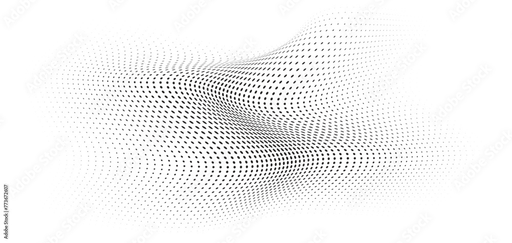 Flowing Wave Dot Halftone Pattern: Curve Gradient Shape on Transparent Background. Suitable for AI, Tech, Network, Digital, Science, and Technology Themes. Flowing Wave Dot Halftone Pattern: Curve Gradient Shape on Transparent Background. Suitable for AI, Tech, Network, Digital, Science, and Technology Themes.