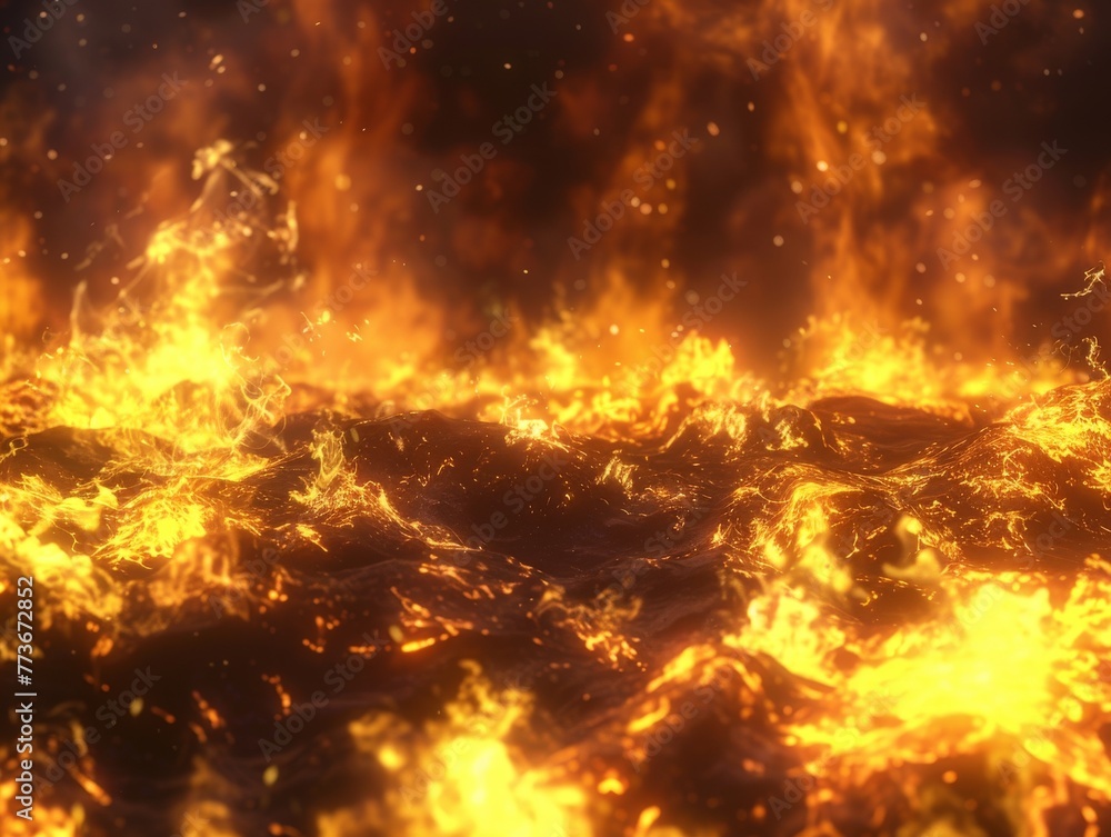 A fire is burning in the ocean, with the flames reaching up to the sky A fire is burning in the ocean, with the flames reaching up to the sky
