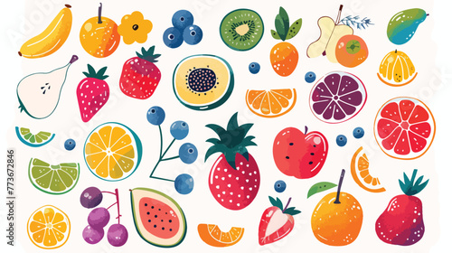 Fototapeta Naklejka Na Ścianę i Meble -  Fruit illustration on white background flat cartoon