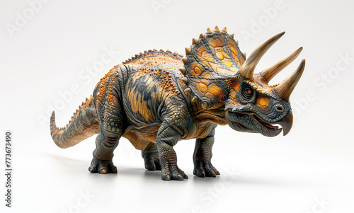 Side View of Realistic Triceratops Dinosaur Full Body Isolated in White Background