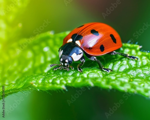 A ladybug is sitting on a leaf © hakule