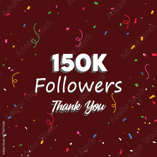 150k followers thank you colorful celebration template. social media 150000 followers achievement congratulation