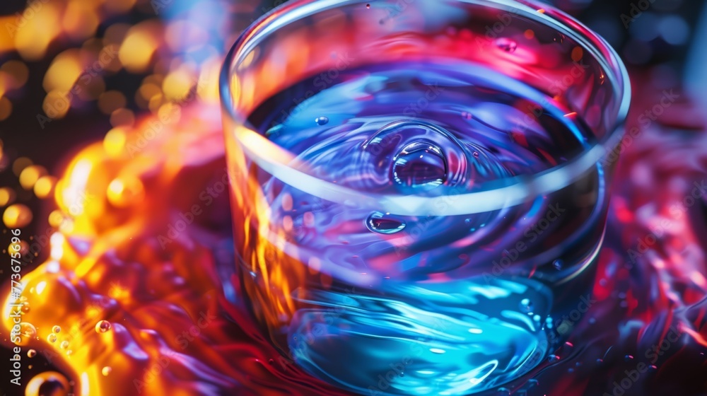 A close-up of a swirling liquid in a laboratory flask, undergoing a chemical reaction. A close-up of a swirling liquid in a laboratory flask, undergoing a chemical reaction.