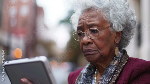 Elderly woman perplexed with technology - Elderly woman looking curiously and confusedly at a tablet