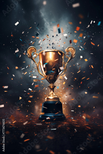 Trophy with confetti celebration