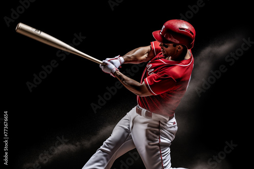 Baseball Player Swinging the Bat Isolated on Black Background photo