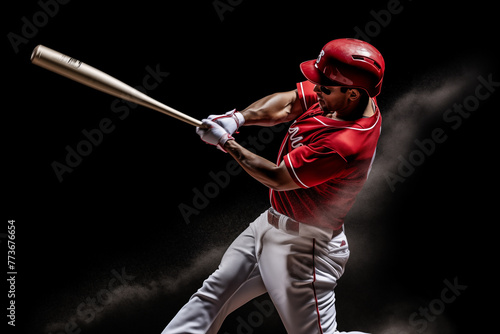 Baseball Player Swinging the Bat Isolated on Black Background