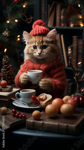 Cozy Christmas Cat in Sweater