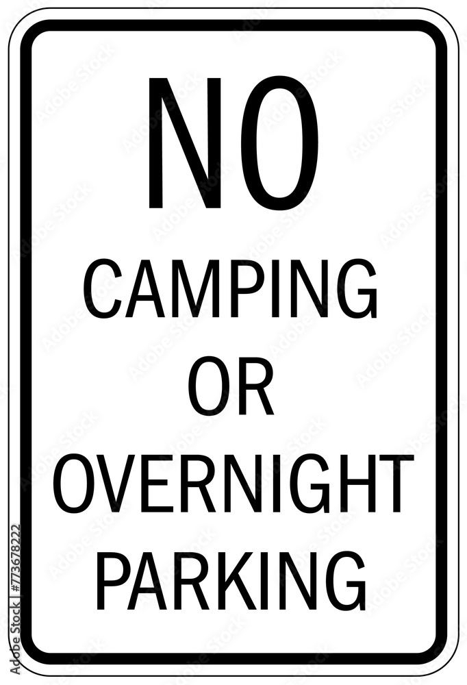 Campground parking sign no camping or overnight parking