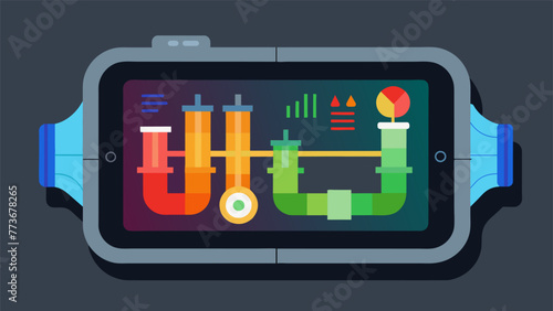 A closeup of AR gles displaying colorcoded heat maps indicating areas of potential overheating in a complex system of pipes and valves.