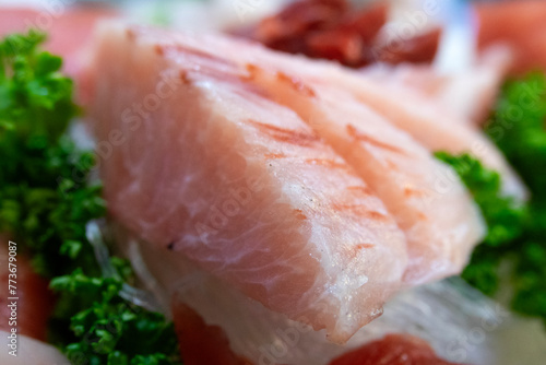 Close-up of the tuna sashimi on the plate