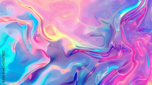 Iridescent translucent 3D liquid background with light rainbow colors
