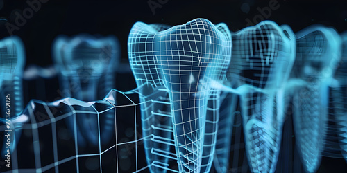 Tooth dental implant abstract low poly wireframe.