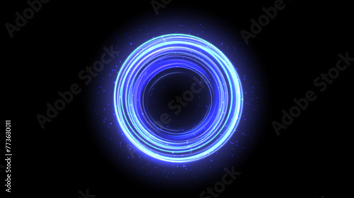 Blue glowing portal concept. Neon hologram teleport gate on black background. Circle swirl cold aura with beams and sparks. Round hot flare template for game, ui, interface. Vector illustration