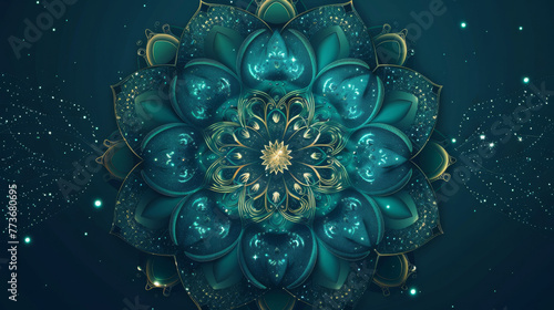 Soothing Mandala Radiance: Sparkling Green and Blue Harmony
