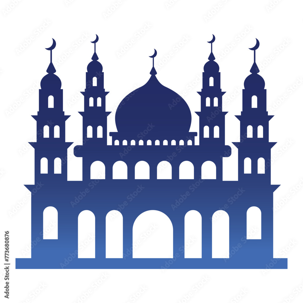 Islamic Mosque Silhouette. Ramadhan Kareem Mosque. Vector Illustration.