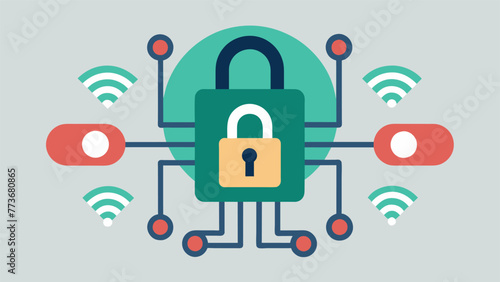A detailed image of a lock icon on a connected device symbolizing the robust security measures in place for 5G network architectures in the