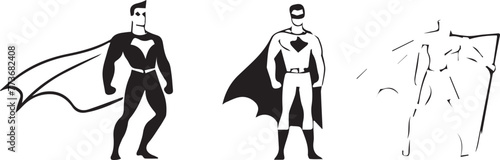 Black and white sketch of supper hero