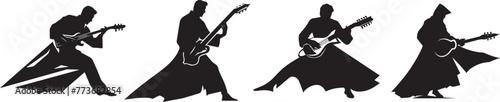 black and white illustration of a guitarist