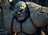 The mythological hero stone golem is huge. The rock man is a monster animated by magic. A hero of legends and a fairy tale hero.