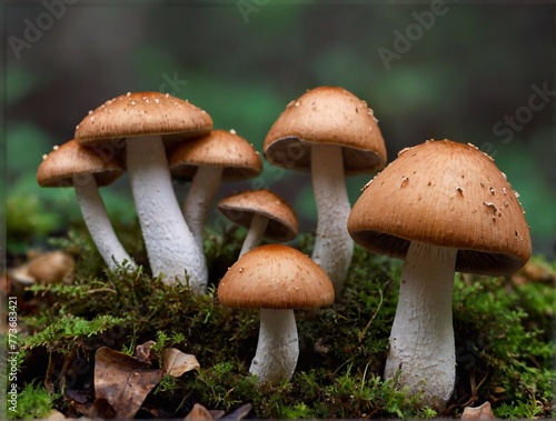 A group of inedible poisonous mushrooms in the forest. There are many fungi that are dangerous to human health.