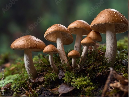 A group of inedible poisonous mushrooms in the forest. There are many fungi that are dangerous to human health. photo