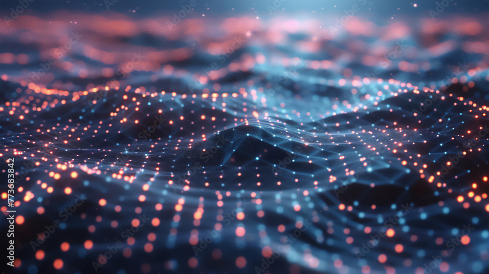 Futuristic abstract background, glowing dots, purple with dark shades, dark background image. Technological landscape, new technologies, future concept. Futuristic abstract background, glowing dots, purple with dark shades, dark background image. Technological landscape, new technologies, future concept.