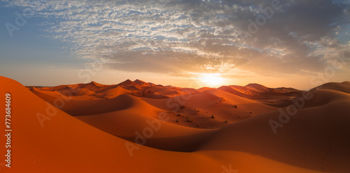Beautiful sand dunes in the Sahara desert with amazing cloudy sky - Sahara, Morocco © muratart