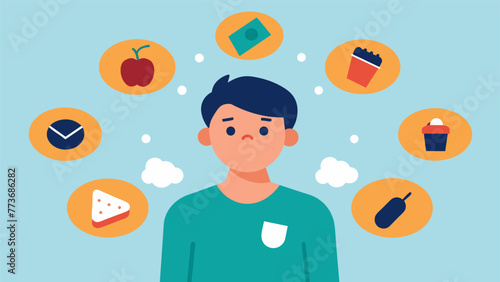 A person engages in harmful behaviors such as overeating or excessive shopping but rationalizes it by telling themselves they deserve it or that