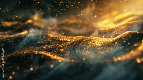 Abstract Motion: Golden Glow, Wind Waves, and Rainfall 